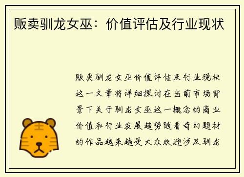 贩卖驯龙女巫：价值评估及行业现状